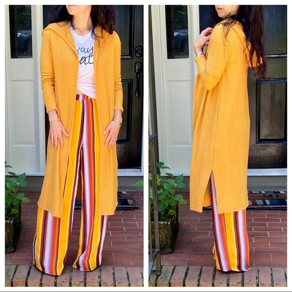 ShopEvelynne Sweaters - MUSTARD KNIT HOODED CARDIGAN